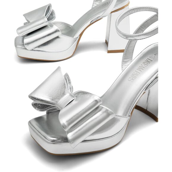Dream Pairs Women Silver Chunky Heels Fashion High Block Square Toe Dress Sandal - Picture 5 of 7